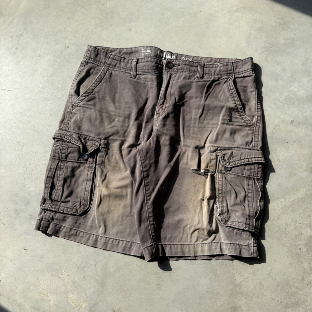 Urban Pipeline Mens Cargo Shorts Grey Distressed Thrashed Cotton Size 36 Utility